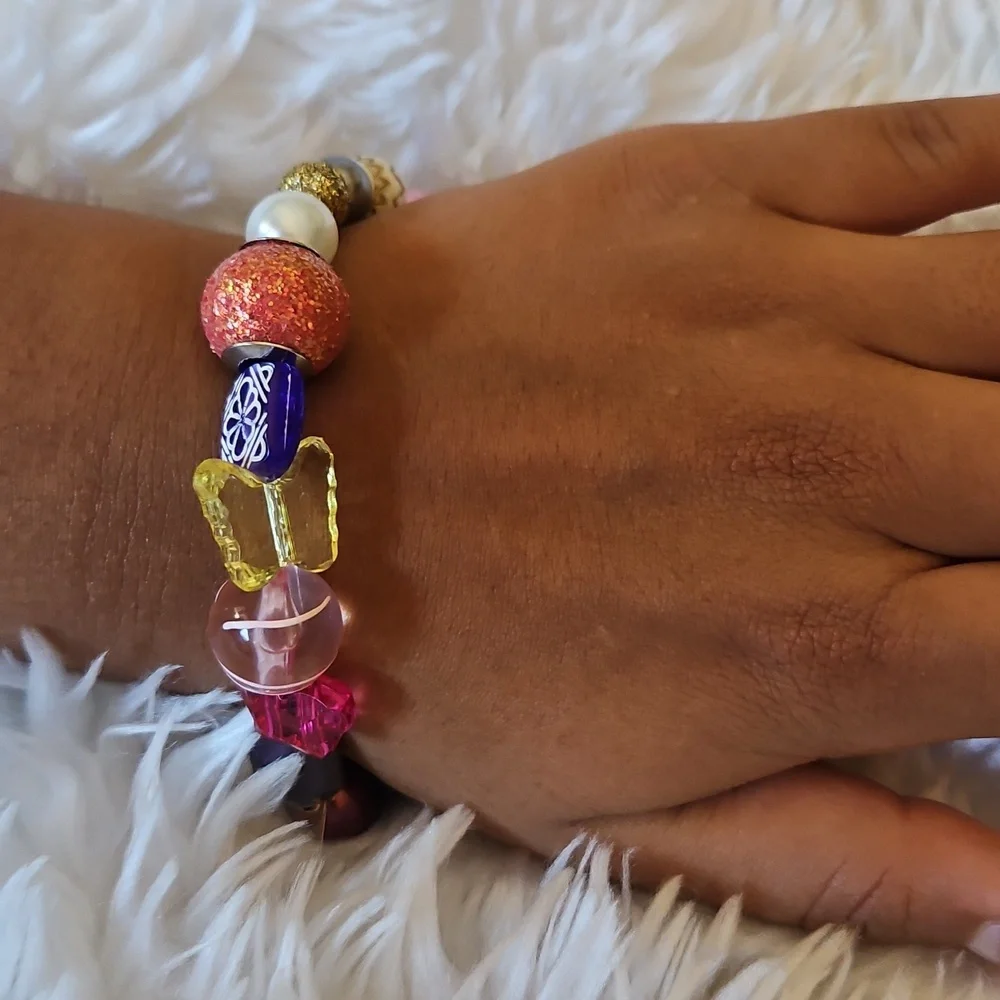 Handmade Bag Charm Accessory Colorful Beaded Bracelet stretchy kid's jewelry 4